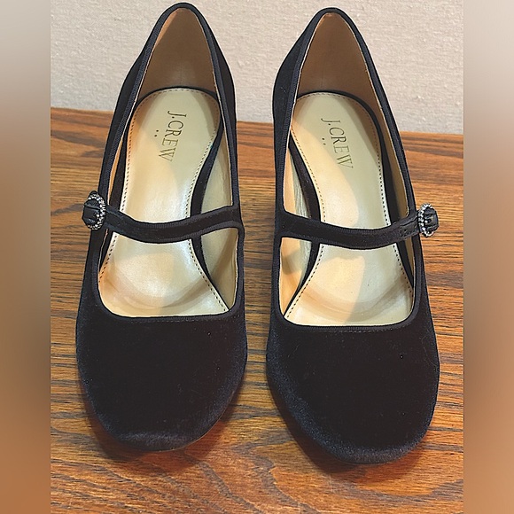 J.Crew Black Velvet Mary Jane’s W/ Rhinestone Buckle.Party Shoe. Woman’s Size 8 - Picture 3 of 14